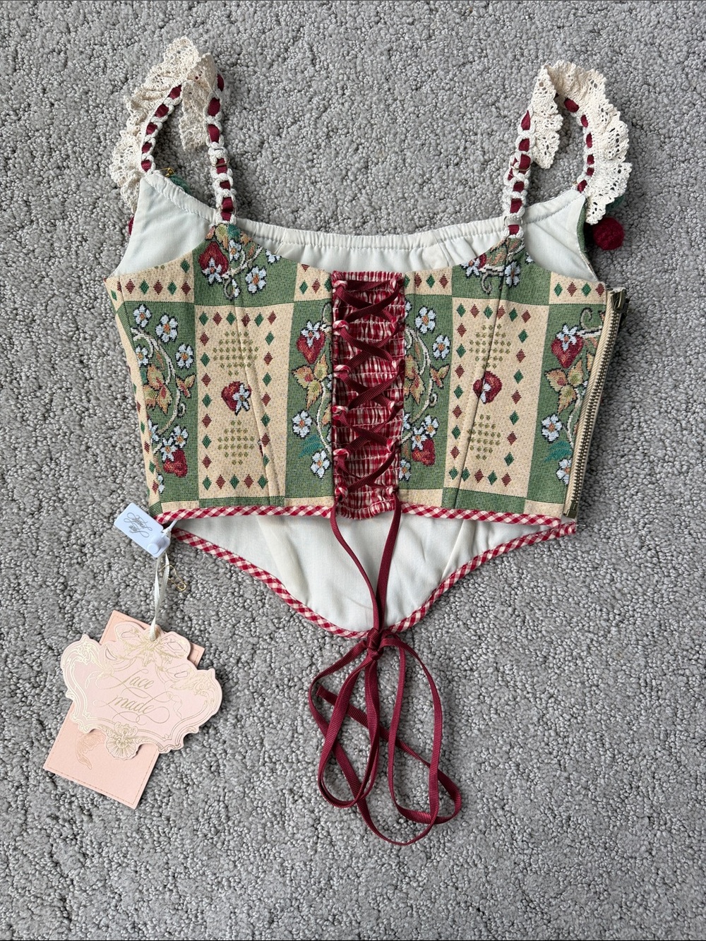 Lacemade Tapestry Floral Lace Trim Overbust Corset Top Coquette Cottagecore S - Picture 9 of 13